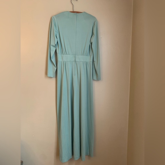 Vintage 1970's Fred Rothschild Maxi Dress Green Fall Winter Wedding Empire Waist - Picture 6 of 11